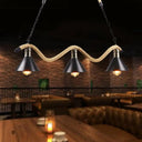 Black Metal & Rope Pendant Light - Farmhouse Style With Wavy Conic Design 3/5 Bulbs 3 /