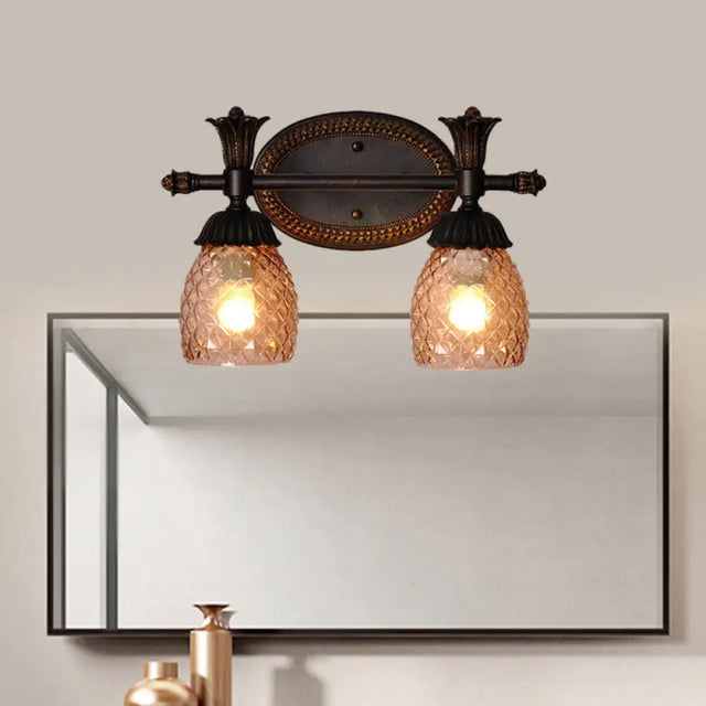 Black Metal Wall Mount Vanity Light: Clear Prismatic Glass Dome Traditional Style 2/3-Light Bathroom