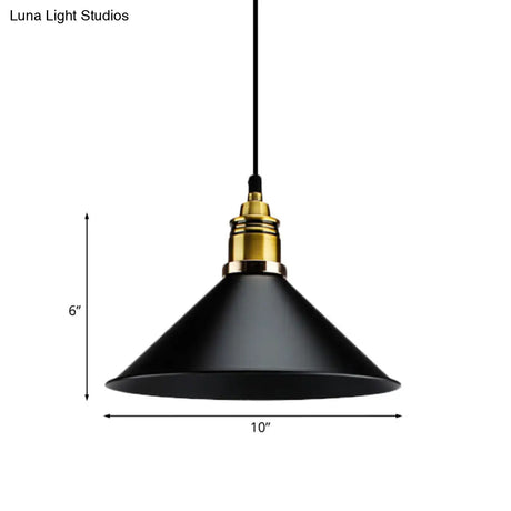 Black Metallic Cone Shade Ceiling Light - Loft Style 1 Head Kitchen Pendant Lamp (10’/14’ Wide)