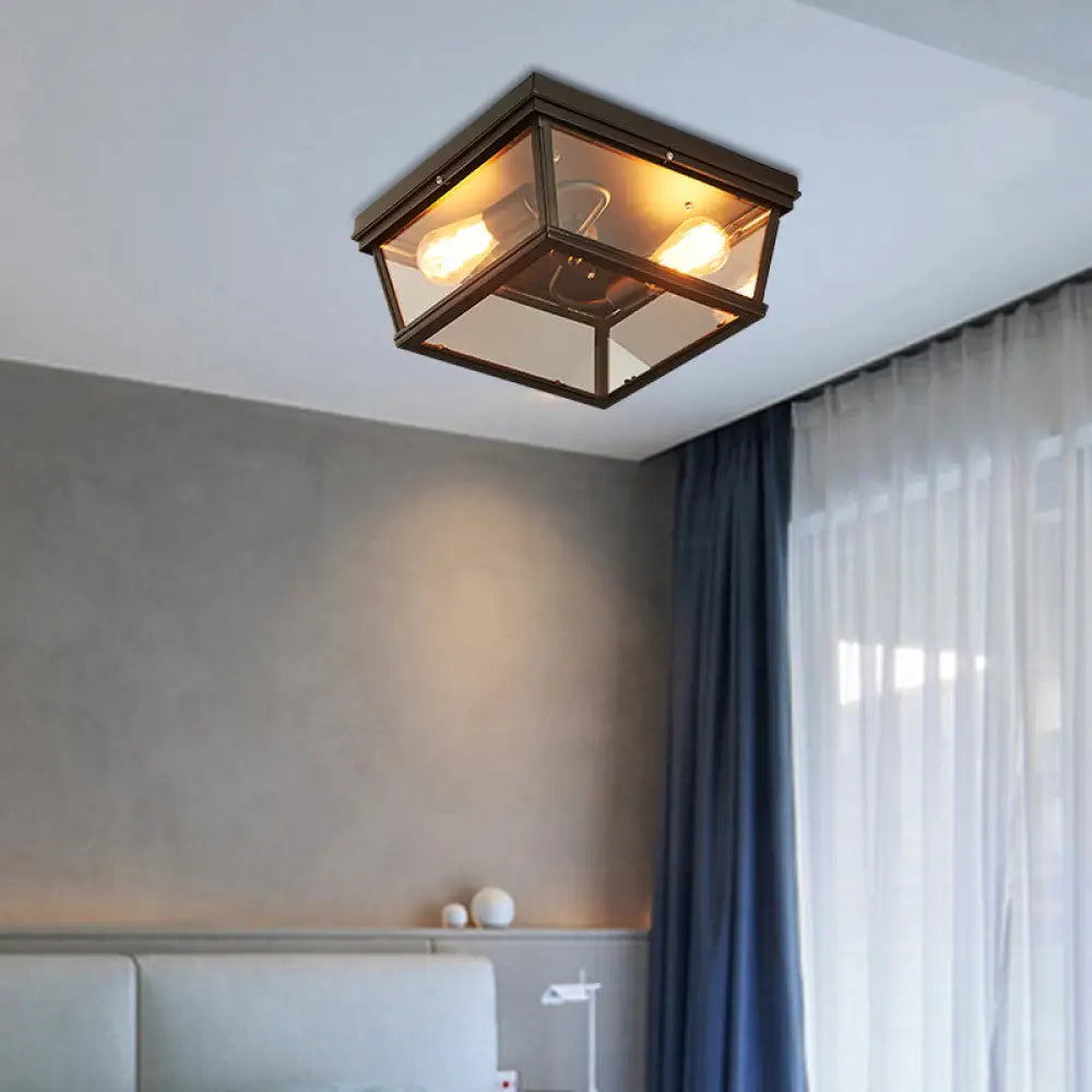 Black Metallic Geometric Flush Mount Ceiling Light Fixture For Corridors / Square