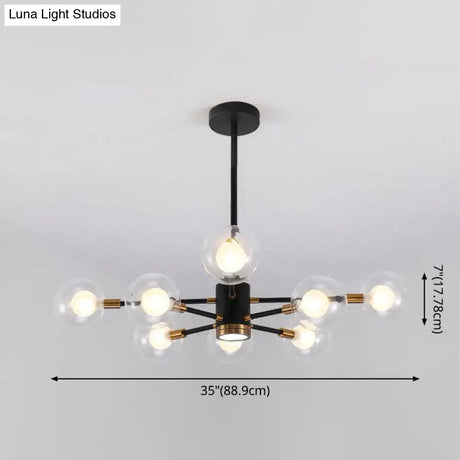 Black Modern Metal Radial Chandelier With Spherical Clear Glass Shade