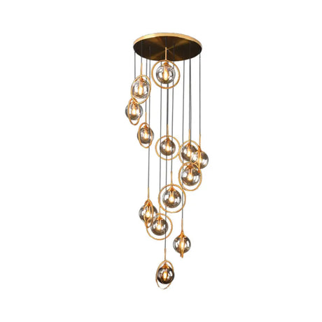Black Modernist Cluster Pendant Light With 13 Glass Shades / Clear A