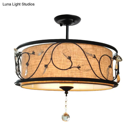 Black Rustic Branch Semi Flush Mount Ceiling Light With Crystal Draping - 4 Lights 14’/21.5’
