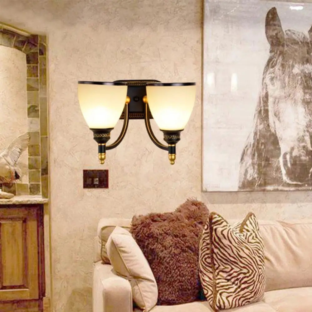 Black Rustic Wall Lamp With Bell-Shaped White Frost Glass Ideal For Living Room Lighting 2 /