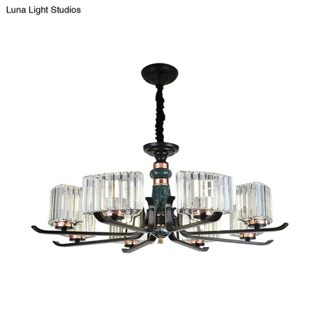 Black Starburst Crystal Hanging Lamp: Elegant 6/8 Bulbs Living Room Chandelier