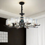 Black Starburst Crystal Hanging Lamp: Elegant 6/8 Bulbs Living Room Chandelier 8 /