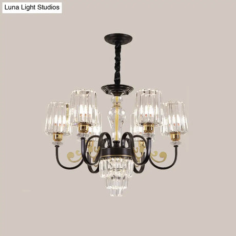 Black Tapered Ceiling Lamp | Simplicity Crystal Chandelier Lighting Fixture 6/8 Lights Scroll Arm