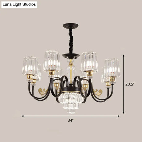Black Tapered Ceiling Lamp | Simplicity Crystal Chandelier Lighting Fixture 6/8 Lights Scroll Arm