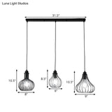 Black Vintage Onion Caged Pendant Light Fixture With 3 Bulbs - Metal Hanging For Restaurants