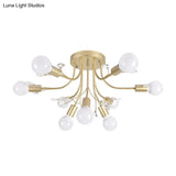Black/White/Gold Metal Curved Arms Semi Flush Mount Light - Nordic Style 6/9 Lights Bedroom Ceiling