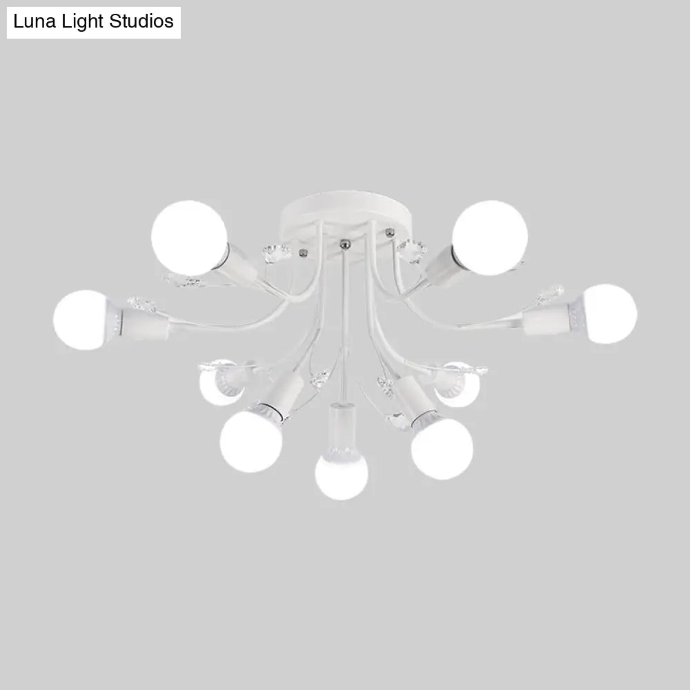 Black/White/Gold Metal Curved Arms Semi Flush Mount Light - Nordic Style 6/9 Lights Bedroom Ceiling