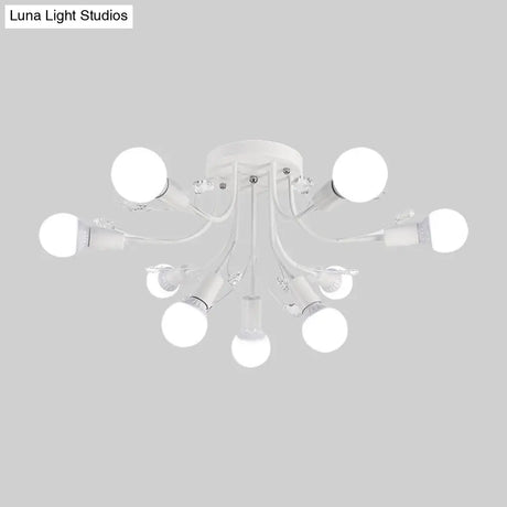 Black/White/Gold Metal Curved Arms Semi Flush Mount Light - Nordic Style 6/9 Lights Bedroom Ceiling