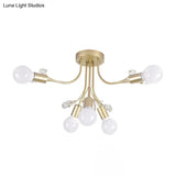 Black/White/Gold Metal Curved Arms Semi Flush Mount Light - Nordic Style 6/9 Lights Bedroom Ceiling