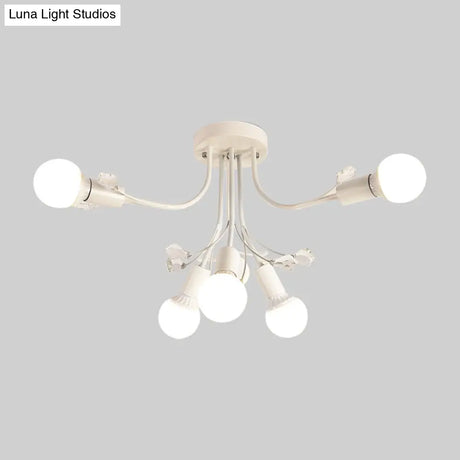 Black/White/Gold Metal Curved Arms Semi Flush Mount Light - Nordic Style 6/9 Lights Bedroom Ceiling