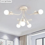 Black/White/Gold Metal Curved Arms Semi Flush Mount Light - Nordic Style 6/9 Lights Bedroom Ceiling