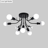 Black/White/Gold Metal Curved Arms Semi Flush Mount Light - Nordic Style 6/9 Lights Bedroom Ceiling