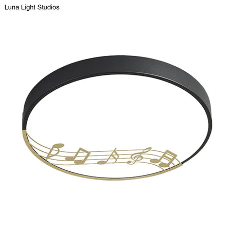 Black/White Macaron Disc Led Ceiling Flushmount Light With Rhythm Pattern - Sleek & Stylish
