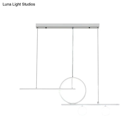 Black/White Metal Suspension Light: Modern Bar And Circle Design Led Island Lighting For Dining Room