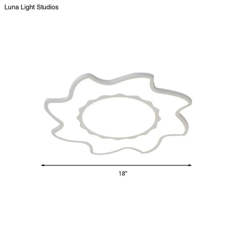 Blazing Sun Cartoon Acrylic Led Ceiling Lamp - White Flush Light For Nursing Room