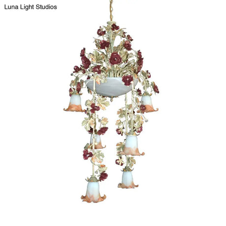 Blossom White Chandelier With 10 Led Bulbs - Elegant Bedroom Lighting In Pink/Red