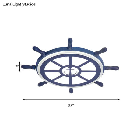 Blue Acrylic Flush Mount Nautical Style Ceiling Lamp - Slim Rudder Design For Kids’ Bedrooms