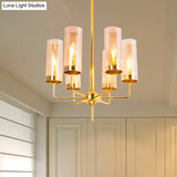 Blue/Amber Glass Cylinder Chandelier - 6/10 Lights In Gold For Modern Living Room