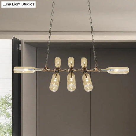 Blue/Amber Vintage Style Glass Bottle Chandelier Pendant Light With Pipe - 8 Heads Ideal For