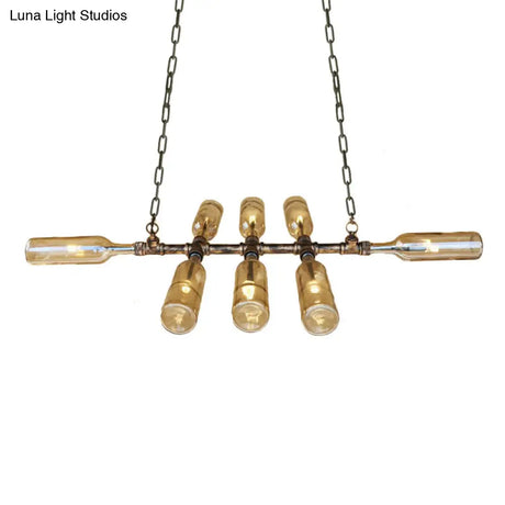 Blue/Amber Vintage Style Glass Bottle Chandelier Pendant Light With Pipe - 8 Heads Ideal For