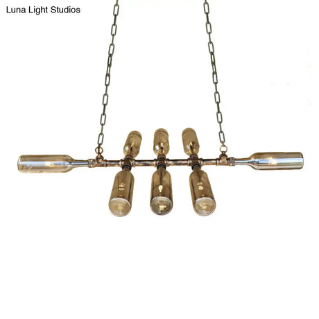 Blue/Amber Vintage Style Glass Bottle Chandelier Pendant Light With Pipe - 8 Heads Ideal For