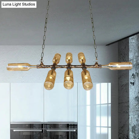 Blue/Amber Vintage Style Glass Bottle Chandelier Pendant Light With Pipe - 8 Heads Ideal For