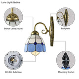 Blue Art Glass Dome Wall Sconce With Vintage Grid Design - Perfect For Bathroom