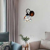 Blue Baroque Lotus Stained Glass Wall Sconce Light With Curved Arm: 1-Head Lighting Fixture