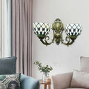 Blue/Beige Lattice Bowl Wall Sconce Tiffany Traditional Lamp For Bathroom Beige