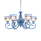 Blue Bowl Pendant Chandelier - 6/8 Lights Mediterranean Style For Living Room 6 /