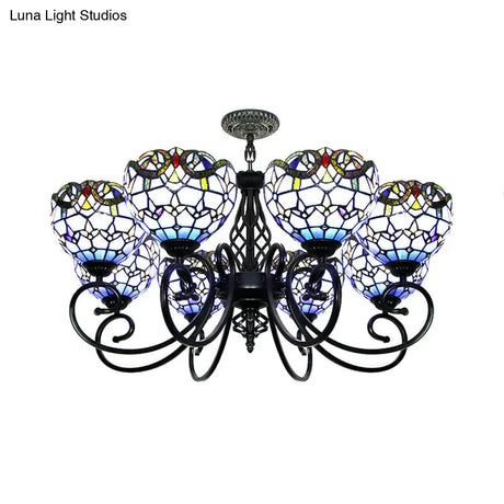 Blue/Brown Glass Baroque Chandelier With Bowl Shade And Black Finish For Foyer Ceiling