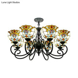 Blue/Brown Glass Baroque Chandelier With Bowl Shade And Black Finish For Foyer Ceiling