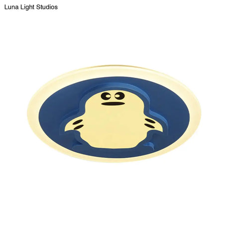 Blue Cartoon Penguin Ceiling Lamp For Kindergarten Corridor - Acrylic Mount Light