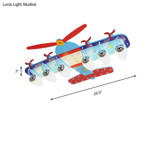 Blue Cartoon Plane Ceiling Light With Wood Propeller - Perfect For Baby Bedrooms!