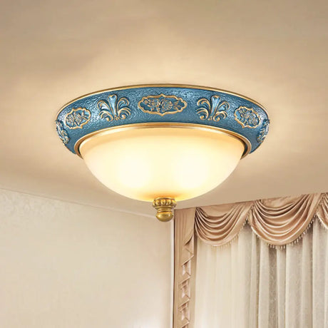Blue Countryside Flush Mount Lamp For Bedroom - 15’/19’ Wide / 15’