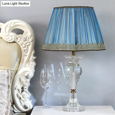 Blue Crystal Desk Lamp - Contemporary Urn-Shaped Table Light With Beveled Accent