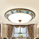 Blue Dome Cream Glass Led Ceiling Mount Lamp - Retro Flush Light Fixture For Dining Room