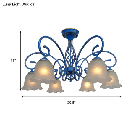 Blue Flared Chandelier Light With Traditional Frosted Glass - 5/6/8 Bulbs Ceiling Fixture