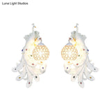 Blue/Gold Peacock Wall Lamp - Country Resin Sconce Lighting With Crystal Globe Shade (1/2-Pack)