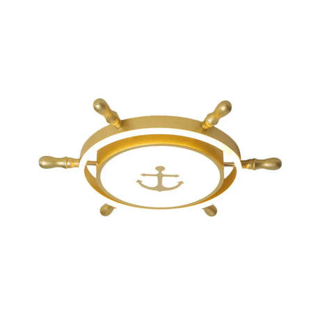 Blue/Gold Rudder Led Flush Ceiling Light In Warm/White For Childrens Room - Mediterranean Acrylic