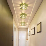 Blue/Gold/Tan Crystal Led Flush Mount Light With Round Design - Warm/White Lighting Tan / White