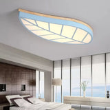 Blue Leaf Led Ceiling Lamp For Child’s Bedroom - Cartoon Acrylic Flush Mount Light / 19.5’ Warm