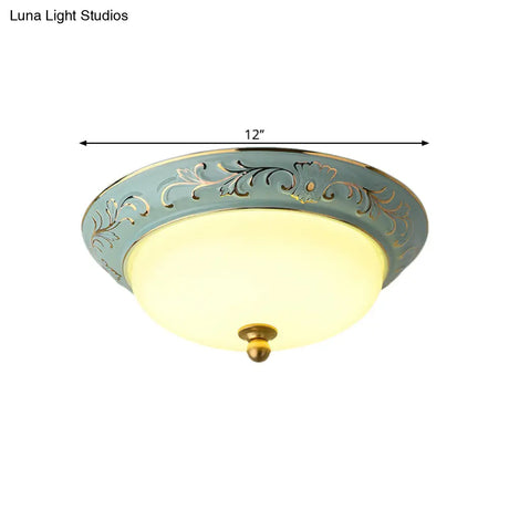 Blue Led Lodge Style Flush Mount Ceiling Light - 12’/14’ W Frosted Glass Warm/White