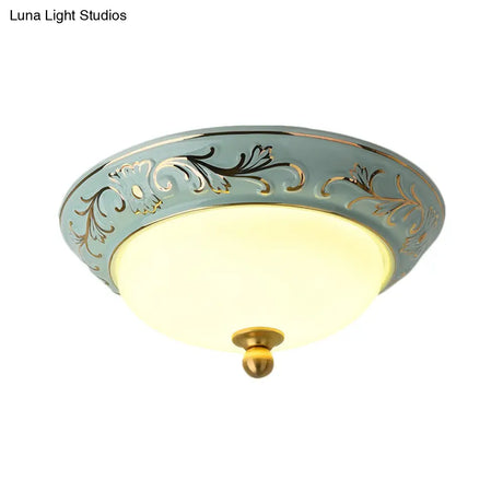 Blue Led Lodge Style Flush Mount Ceiling Light - 12’/14’ W Frosted Glass Warm/White