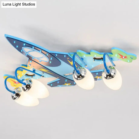 Blue Led Wood Flushmount Ceiling Light For Kids’ Plane - Themed Kindergarten