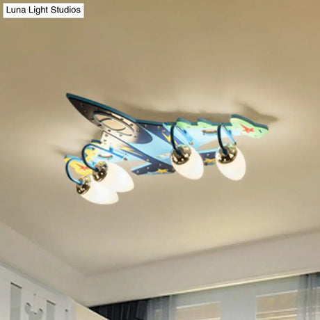 Blue Led Wood Flushmount Ceiling Light For Kids’ Plane - Themed Kindergarten